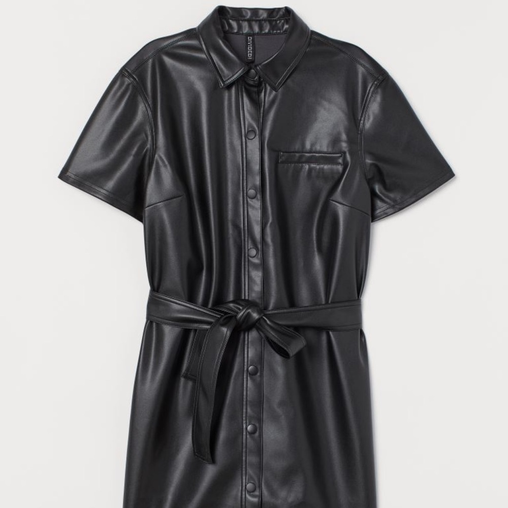 New H&M Leather Button Down Short Sleeve Dress Sz M
